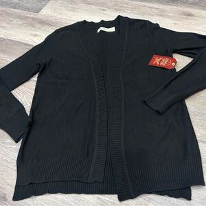 Faded Glory Black Ribbed Open Front Cardigan Sweater S (4-6) Cotton Blend NWT